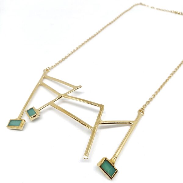 Collana Scultura realizzata in ottone e vetro di murano verde smeraldo LINEA MINIMAL